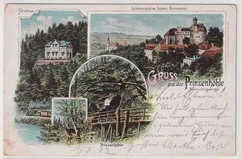 90677 Ak Lithografie Gruss aus der Prinzenhöhle Sächs. Erzgebirge 1902