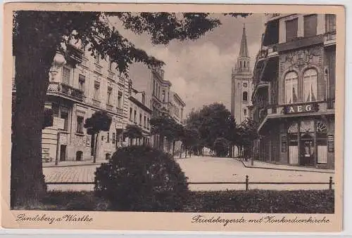 27495 Ak Landsberg a. Warthe Gorzów Friedebergerstr. mit Konkordienkirche 1932
