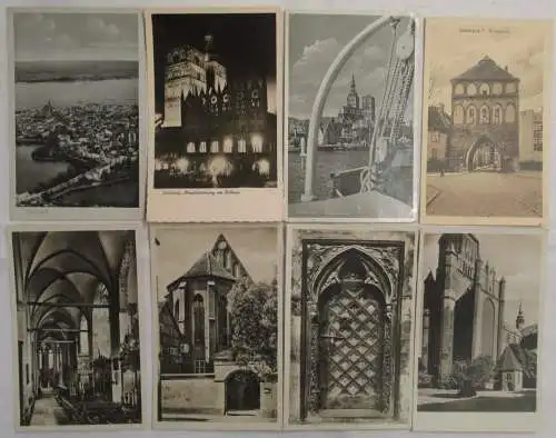 40243 / 8 Ak Stralsund Kirchen, Kiepertor, Abendstimmung Rathaus um 1940
