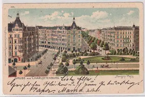 27512 Ak Gruss aus Charlottenburg Savigny Platz 1902