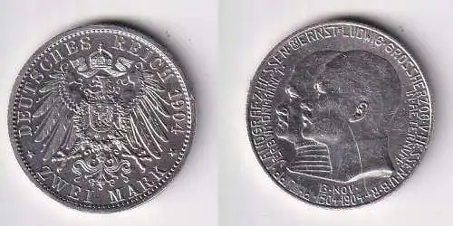 2 Mark Silbermünze Hessen 1904 400. Geburtstag Philipp Jäger 74 ss+ (149085)