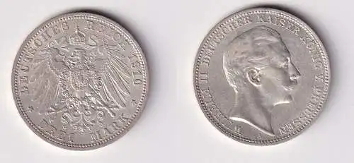 3 Mark Silbermünze Preussen Kaiser Wilhelm II 1910 A Jäger 103 f.vz (145820)