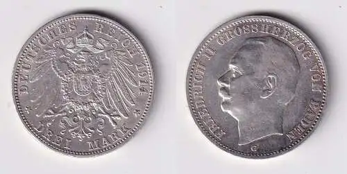 3 Mark Silbermünze Baden Großherzog Friedrich II 1914 Jäger 39 f.vz (142764)