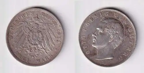 3 Mark Silbermünze Bayern König Otto 1911 Jäger 47 ss+ (146600)
