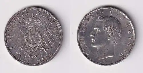 3 Mark Silbermünze Bayern König Otto 1909 Jäger 47 ss (142831)