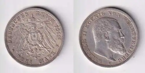 3 Mark Silbermünze Württemberg König Wilhelm II 1911 Jäger 175 (141942)