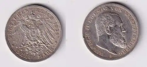 3 Mark Silbermünze Württemberg König Wilhelm II 1914 Jäger 175 (144777)
