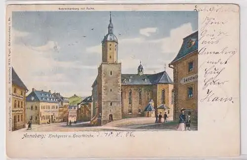 902126 Künstler Ak Annaberg Kirchgasse u. Hauptkirche 1906