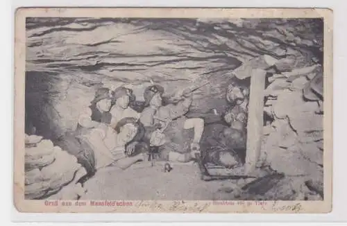 76345 Ak Gruß aus dem Mansfeldschen Eisleben Strebbau 460 m Tiefe 1913