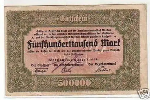 Banknote 500000 Mark Inflation Stadt Werdau 1923