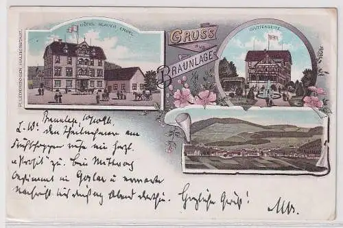 10488 Ak Lithographie Gruß aus Braunlage Hotel blauer Engel 1896