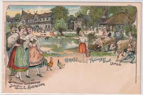 91788 Ak Litho Leipzig Gewerbeausstellung 1897 Thüringer Dorf