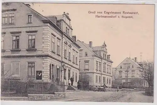 64591 Ak Gruß von Engelmanns Restaurant Hartmannsdorf bei Burgstädt 1926