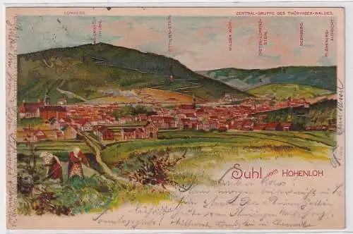 38275 Ak Lithographie Suhl Totalansicht vom Hohenloh 1902