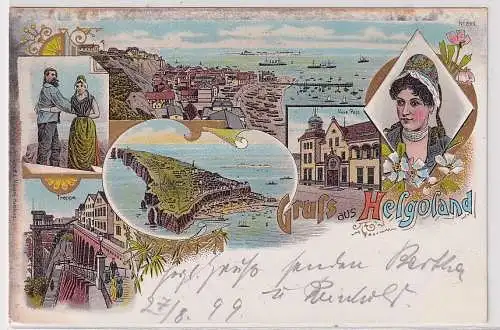 36355 Ak Lithographie Gruß aus Helgoland neue Post, Treppe usw. 1899