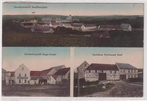 63366 Mehrbild Ak Hundhaupten Totalansicht und Gasthöfe 1918