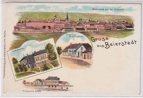 26414 Ak Lithographie Gruß aus Beierstedt Gasthof usw. um 1900