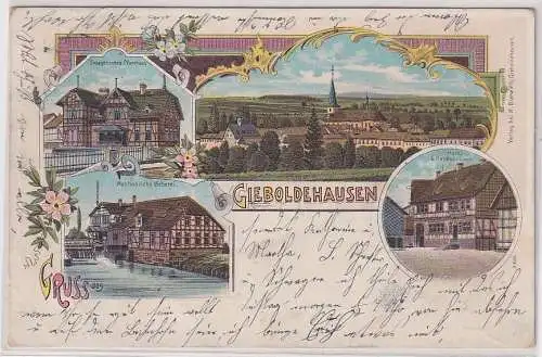 55206 Ak Lithographie Gruß aus Gieboldshausen Hotel, Weberei usw. 1905