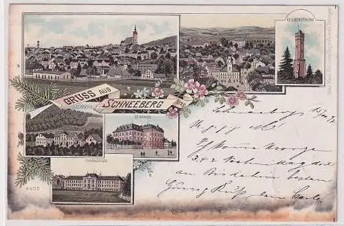 59362 Ak Lithographie Gruß aus Schneeberg im Erzgebirge 1897