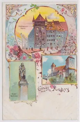 900489 AK Gruss aus Nürnberg - Kaiserstallung, Dürer Denkmal, Nassauer Haus 