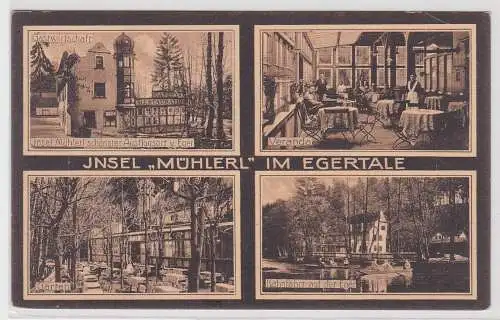 90388 Ak Insel "Mühlerl" im Egertale - Gastwirtschaft, Veranda, Kahnfahrt 