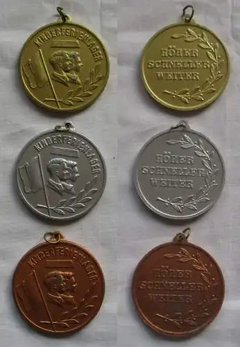 3 x DDR Sport Medaillen Kinderferienlager Gold Silber und Bronze (149895)