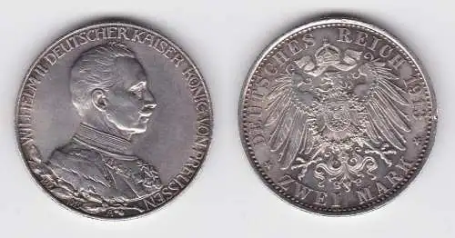 2 Mark Silbermünze Preussen Kaiser in Uniform 1913 Jäger 111 f.vz (1441)