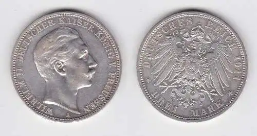 3 Mark Silbermünze Preussen Kaiser Wilhelm II 1911 A Jäger 103 ss+ (150106)