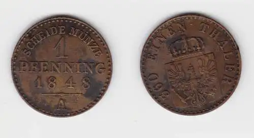 1 Pfennig Bronze Münze Preussen 1848 A  ss+ (151320)