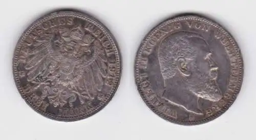 3 Mark Silbermünze Württemberg König Wilhelm II 1912 Jäger 175 (141960)