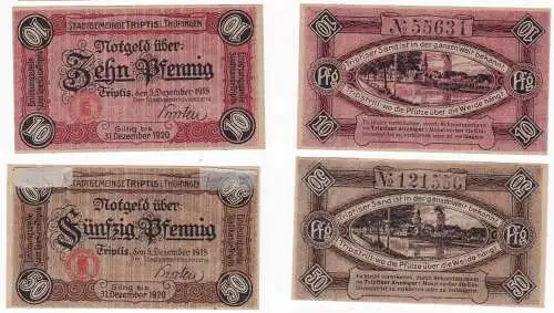 10 & 50 Pfennig Banknoten Notgeld Gemeinde Triptis 5.Dezember 1918 (129898)