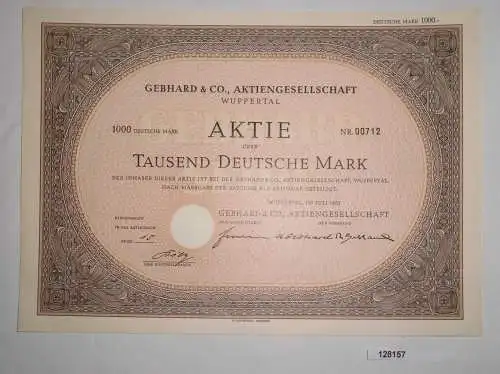 100 RM Aktie Gebhard & Co. AG Wuppertal-Vohwinkel 22. Januar 1942 (128157)
