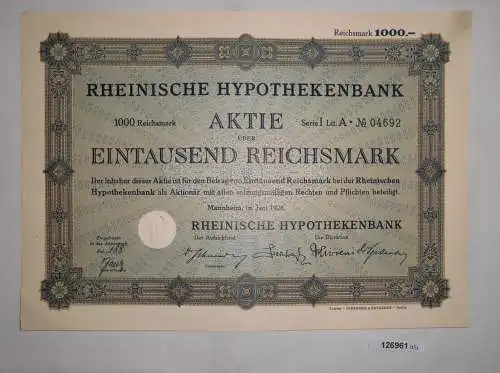 1000 Reichsmark Aktie Rheinische Hypothekenbank Mannheim Juni 1928 (126961)