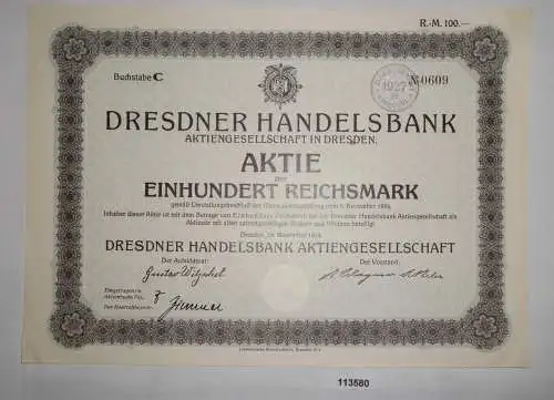 100 Reichsmark Aktie Dresdner Handelsbank AG Dresden Mai 1930 (113580)