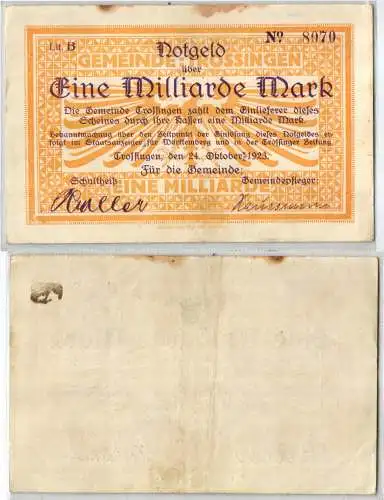 1 Milliarde Mark Banknote Gemeinde Trossingen 24.10.1923 (120195)