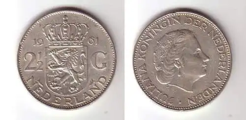 2 1/2 Gulden Silber Münze Niederland 1961 (113972)