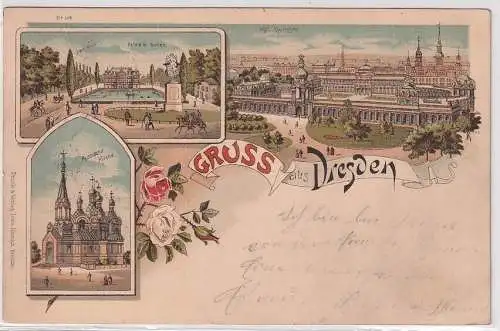 904572 AK Gruss aus Dresden - Palais Gr. Garten, Kgl. Zwinger, russ. Kirche 1902