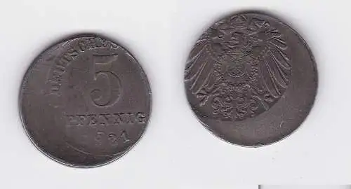5 Pfennig Eisen Münze Deutsches Reich 1921 E dezentrierte Präg.Jäger 297(122891)