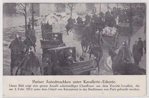 72870 AK Pariser Autodroschken unter Kavallerie-Eskorte 1912