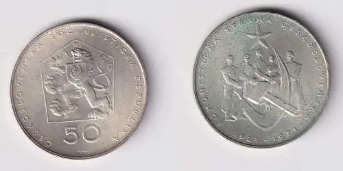 50 Kronen Silber Münze Tschechoslowakei 50 Jahre Komunist. Partei 1971 (143102)