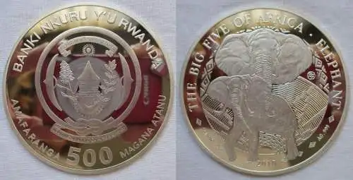 500 Franc Münze Ruanda 2010 Elefant Big Five of Africa 1 Oz Silber (160205)