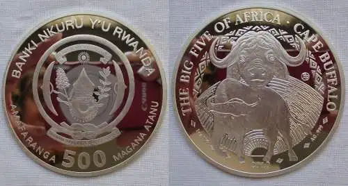 500 Franc Münze Ruanda 2010 Cape Buffalo Big Five of Africa 1 Oz Silber (163375)