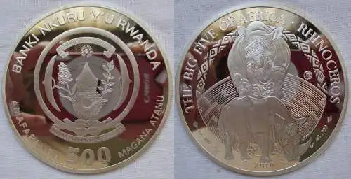 500 Franc Münze Ruanda 2010 Rhinoceros Big Five of Africa 1 Oz Silber (166572)
