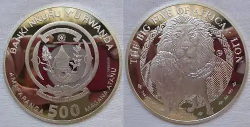 500 Franc Münze Ruanda 2010 Löwe Lion Big Five of Africa 1 Oz Silber (165260)