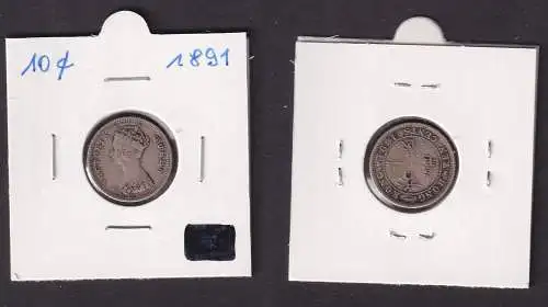 10 Cent Silber Münze Hongkong Victoria 1891 f.ss (169953)