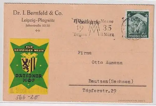 95147 Ak Geschäftspost Dr. I. Bernfeld & Co. Leipzig-Plagwitz Jahnstraße 1935