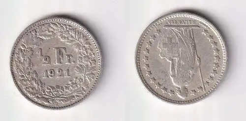 1/2 Franken Silber Münze Schweiz 1921 B f.ss (108094)