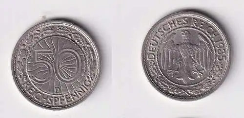 50 Pfennig Nickel Münze Weimarer Republik 1935 D f.vz (102389)