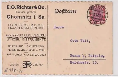 04730 Postkarte Zudruck E.O. Richter & Co. Chemnitz i.Sa. Reisszeuge 1922