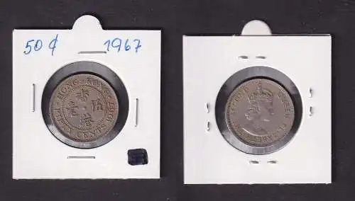 50 Cent Kupfer Nickel Münze Hongkong Elisabeth II. 1967 ss (169530)